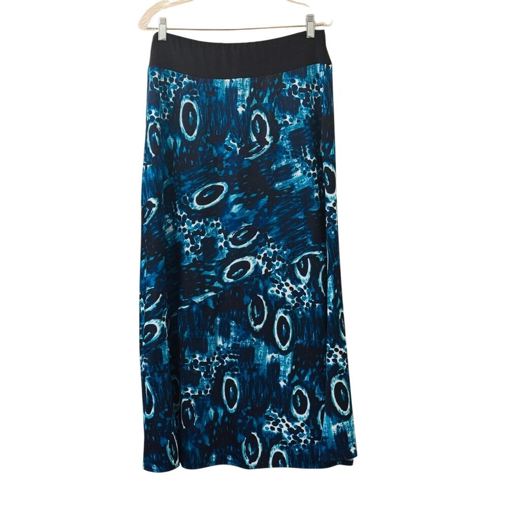 Double Click Teal Blue Abstract Design Stretchy Long Maxi Skirt Size Large